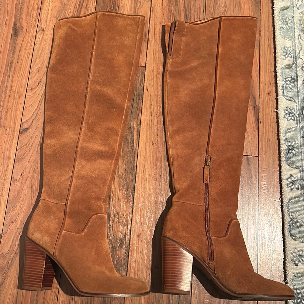 Over the knee camel suede boots with heel